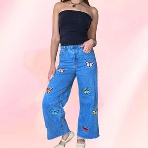 Butterfly Wide cut High waisted blue jeans